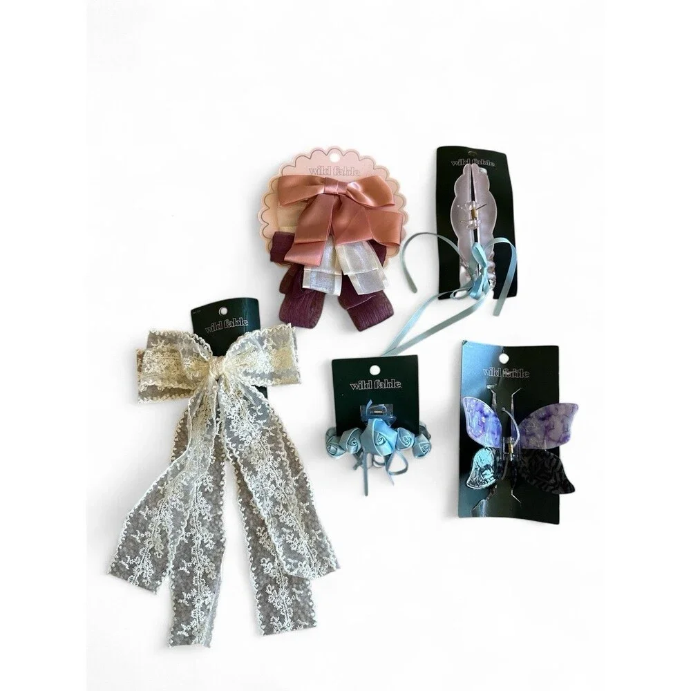 NWT 5pc Wild Fable Women's Hair Bows & Clips Pastels Lace Floral Ribbons $31 Ret